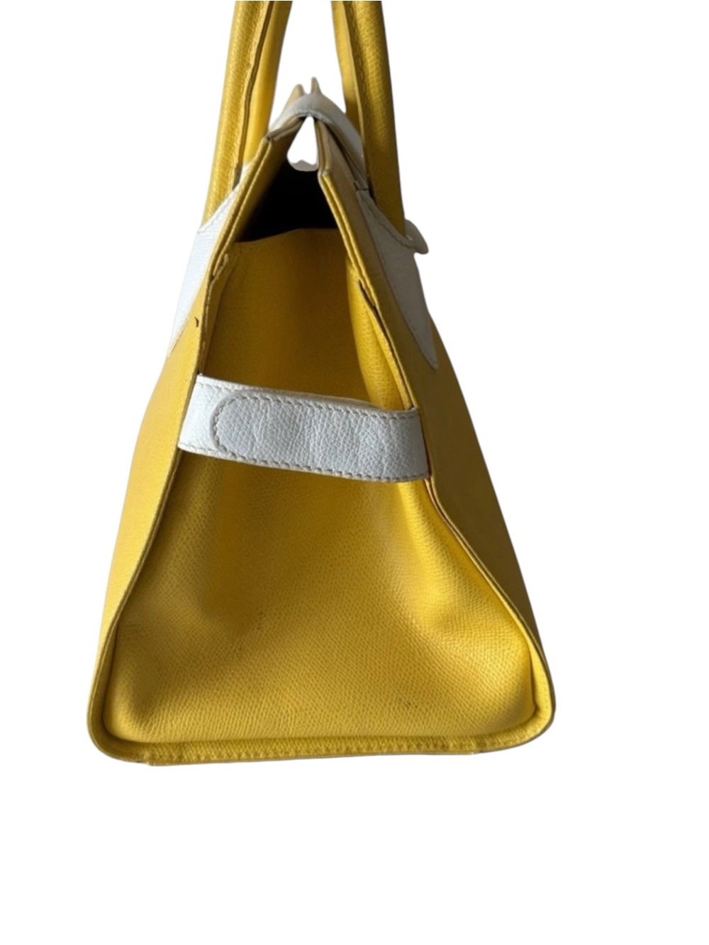 Vintage Bally Mustard Yellow White Leather Structured Satchel Handbag - Picture 2 of 10